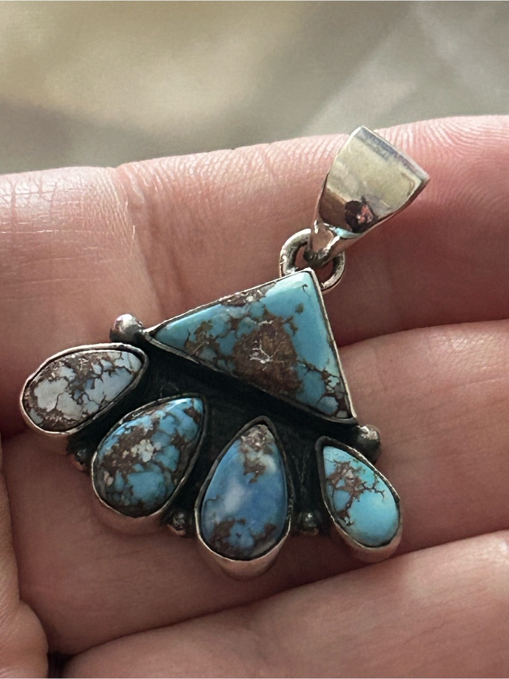 Sterling Silver Turquoise multistone Teardrop Pendant - Picture 3 of 6